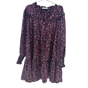 ELOQUII Long Sleeve Floral Print Mini Dress‎ - 14/16 - black, maroon, white